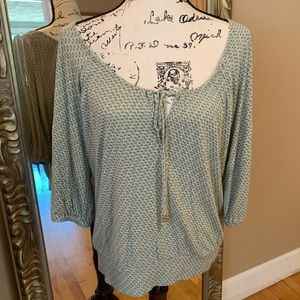 Joie Blouse. Green and Cream Print. Size Large.